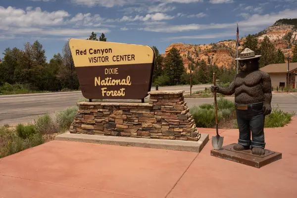 stock image Cedar Breaks National Monument, United States: June 21, 2023: Smoky Bear and Red Canyon Visitor Center In Dixie National Forest