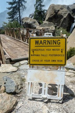 Warning Dangerous High Water Sign In Yosemite National Park clipart