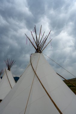 Yellowstone 'un dışındaki Bulutlu Gökyüzü Altında Çadırın Yana Dönen Kanat Direği