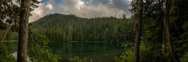 Panorama Of Lake George And Thick Clouds Overhead in Mount Rainier National Park clipart