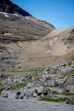 Yılan Yılan Yolu Boulder 'dan aşağı Buzul Ulusal Parkı' ndaki duvardaki deliğe doğru ilerliyor.