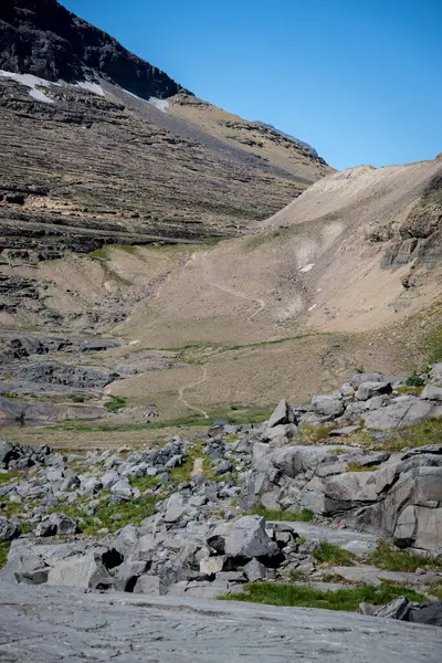 Yılan Yılan Yolu Boulder 'dan aşağı Buzul Ulusal Parkı' ndaki duvardaki deliğe doğru ilerliyor.