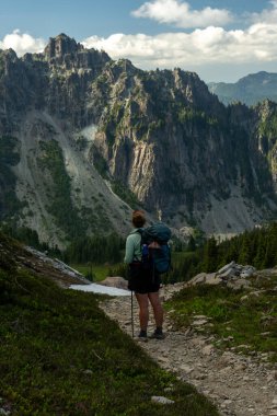Rainier Dağı Ulusal Parkı 'ndaki Seattle Park' ı görmek için Duran Kadın