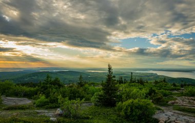 Sun Sets Over The Maine Wilderness From Acadia National Park