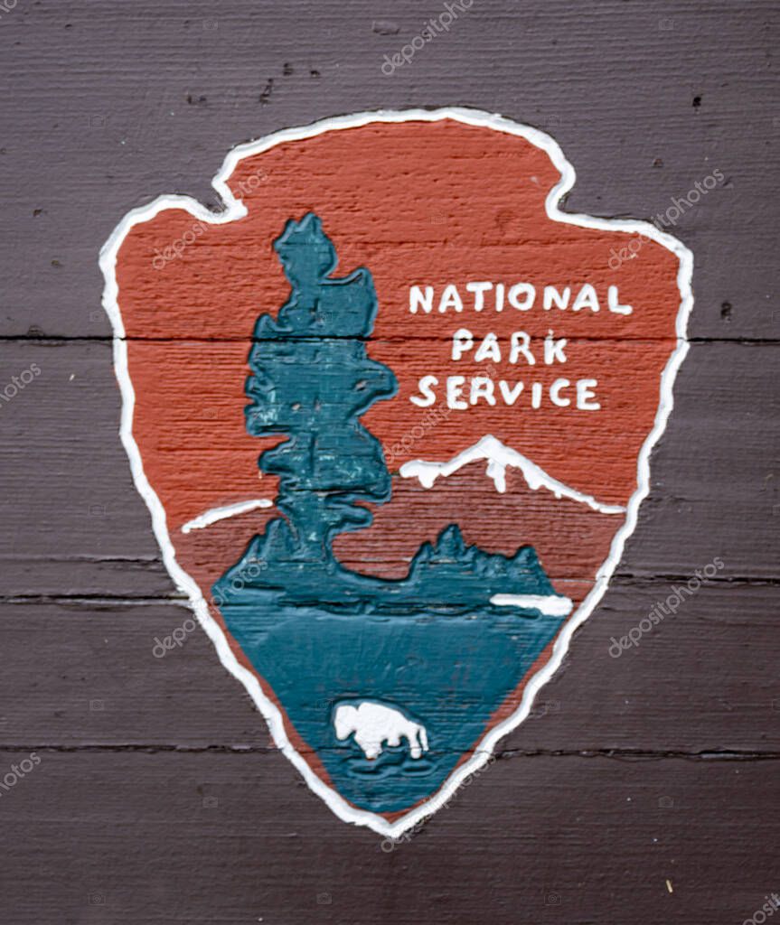 Shenandoah national Park, United States: May 27, 2024: National Park Service Sign Carved And Painted On Wooden Wall