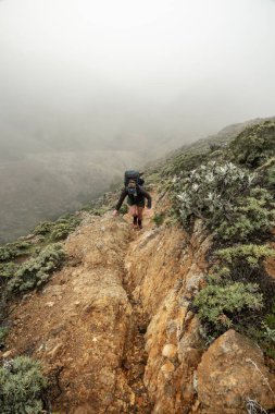 Kadın Kanal Adaları Ulusal Parkı 'ndaki Dik Yol' da Çırpınmak İçin Kollarını ve Bacaklarını Kullanıyor