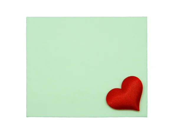 Tarjeta Verde Con Corazón Rojo Aislado Sobre Fondo Blanco — Foto de Stock