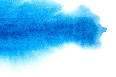 Beyaz arkaplanda soyut mavi suluboya.