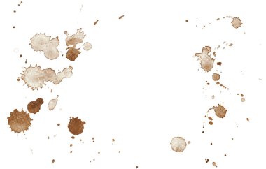 Kahverengi suluboya lekesi, beyaz üzerine mürekkep sıçraması.