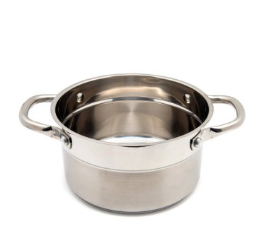 Beyaz arka plan üzerinde izole paslanmaz pan