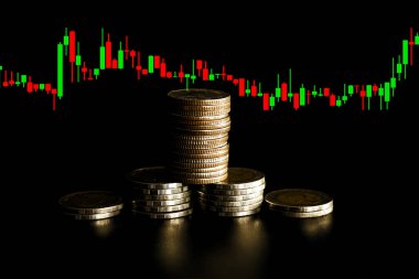Ticari grafiği olan bitcoin, finansal yatırım kavramı arka plan olarak kullanılabilir