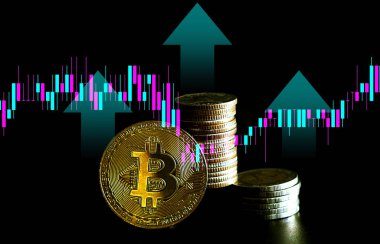 Ticari grafiği olan bitcoin, finansal yatırım kavramı arka plan olarak kullanılabilir