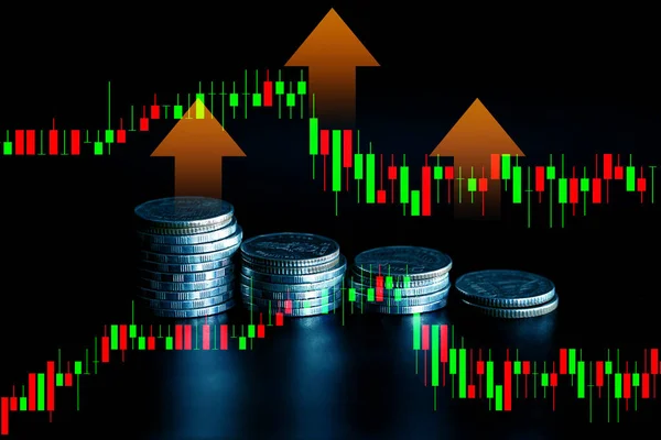 Bitcoin Met Trading Grafiek Financiële Investeringen Concept Kan Worden Gebruikt — Stockfoto