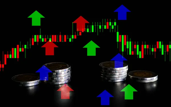 Bitcoin Mit Handelsdiagramm Finanzinvestitionskonzept Kann Als Hintergrund Verwendet Werden — Stockfoto