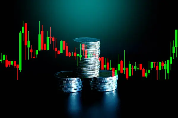 Bitcoin Com Gráfico Negociação Conceito Investimento Financeiro Pode Ser Usado — Fotografia de Stock