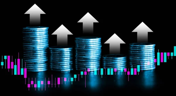 Bitcoin Com Gráfico Negociação Conceito Investimento Financeiro Para Fundo — Fotografia de Stock
