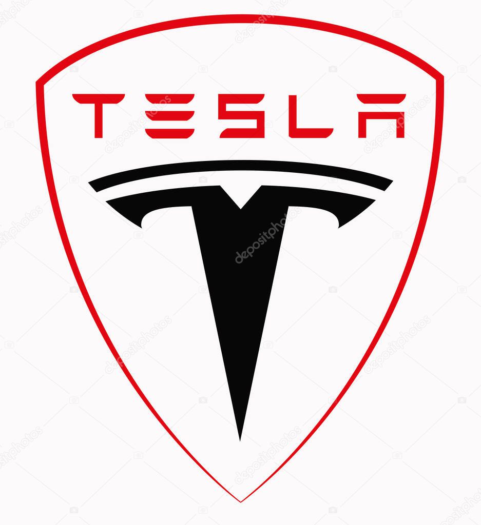 Tesla logo in a frame with an inscription
