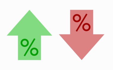 Simgeleri artır ve azalt. Düz bir şekilde yukarı ve aşağı ok. Kırmızı ve yeşil oklar.