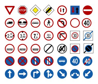 Ortak yol simgesi seti, düz tasarım, güvenli ulaşım. Vektör illüstrasyonu.