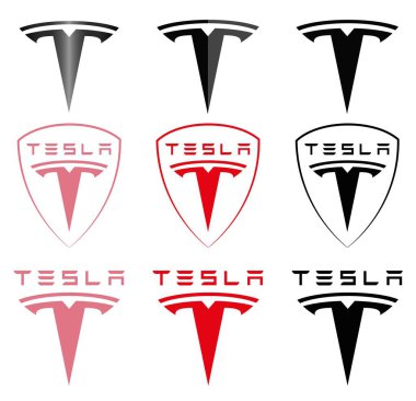 Tesla logosu. 9 logo seti. Vektör illüstrasyonu