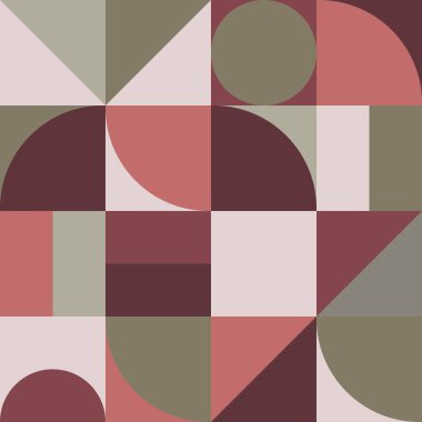 Soyut geometrik şekiller. Vahşi modern şekiller, daireler, dikdörtgenler, yarı daireler ve diğer ilkel elementler. İsviçreli tasarım estetiği. Renklerin sonbahar tonları. Vektör illüstrasyonu