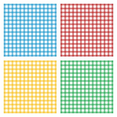 Geometrik kareli, dikişsiz desen. Geleneksel kare kareli arka plan koleksiyonu, mavi, kırmızı, yeşil, sarı. Damalı duvar kağıdı baskısı, kareli mozaik ızgara, tartan desen seti.
