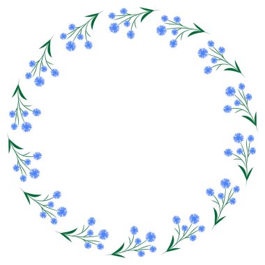 Bahar çiçeği çerçevesi. Çiçek tasarım şablonu. Romantik, nazik düğün bayrağı. Bitki dekoratif botanik sınırı. Bitki dekoru. Zarif yaz çiçekleri çelengi. Vektör illüstrasyonu.