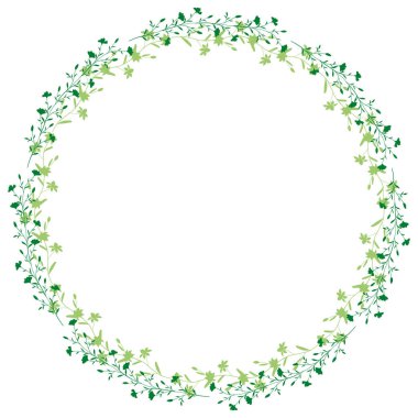 Yuvarlak bir çiçek çerçevesi, bir çelenk. Çiçek tasarım şablonu. Hassas bir düğün bayramının romantik bayrağı. Fabrika dekoratif bir botanik sınırıdır. Bitkisel dekor.