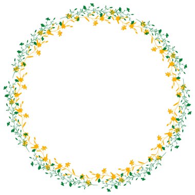 Yuvarlak bir çiçek çerçevesi, bir çelenk. Çiçek tasarım şablonu. Hassas bir düğün bayramının romantik bayrağı. Fabrika dekoratif bir botanik sınırıdır. Bitkisel dekor.