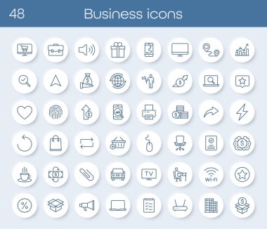 Pazarlama, iletişim, yönetim, finans ve planlama için bir dizi simge. Dosyaları, e-postaları, aramaları, hedefleri, insanları, laptopları ve daha fazlasını içeriyor. Şirket ve ofis kullanımı için mükemmel..