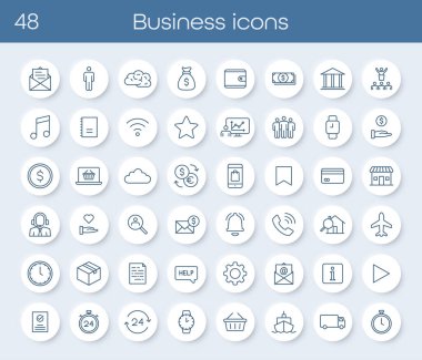 Pazarlama, iletişim, yönetim, finans ve planlama için bir dizi simge. Dosyaları, e-postaları, aramaları, hedefleri, insanları, laptopları ve daha fazlasını içeriyor. Şirket ve ofis kullanımı için mükemmel..