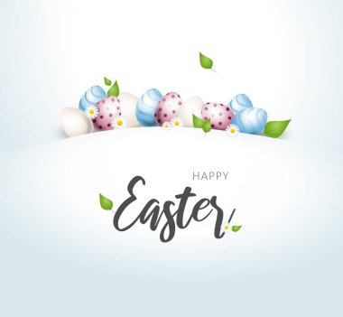 Paskalya yumurtalarıyla birlikte Paskalya tebrik kartı tasviri