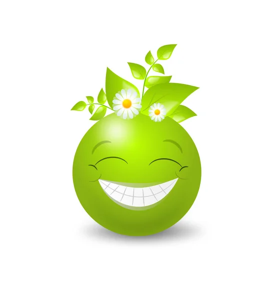 Illustrazione Emoticon Verde Felice Con Fiori — Foto Stock