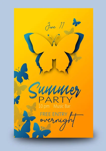 垂直夏季派对海报与蝴蝶装饰 — 图库照片