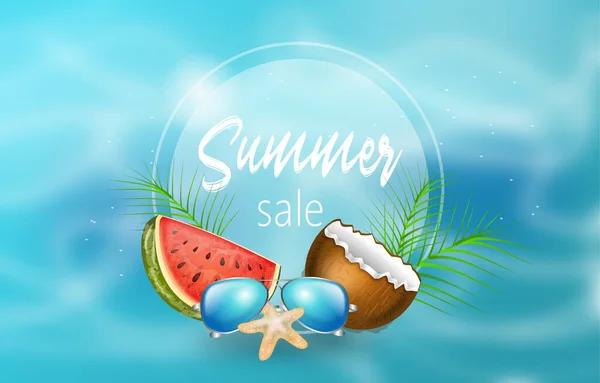 Illustration of summer sale banner with summer holidays objects