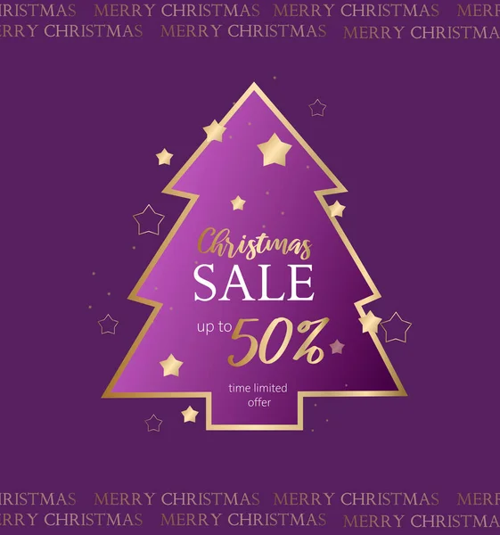 Иллюстрация Рождественской Продаже Веб Баннер Золотой Елкой — стоковое фото