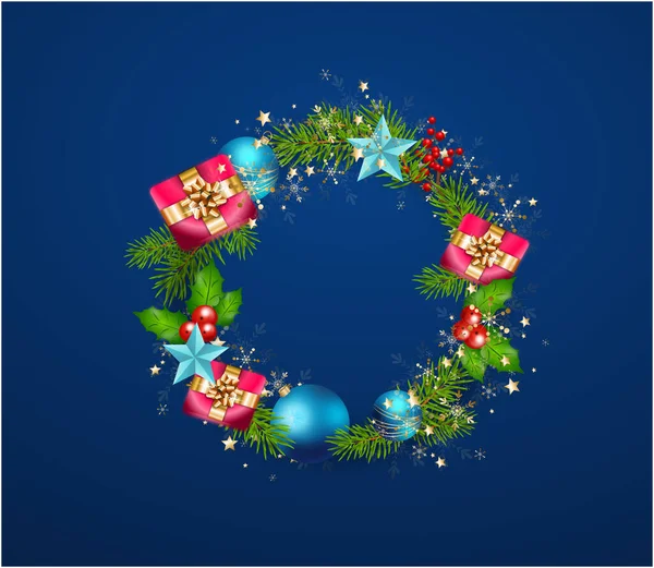 Ilustración Decoración Del Círculo Navidad Con Fondo Azul —  Fotos de Stock