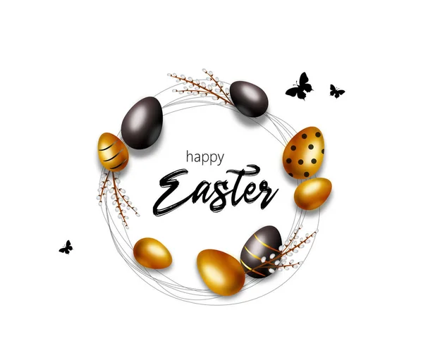 Ілюстрація Щасливої Великодньої Листівки Золотими Чорними Яйцями Ліцензійні Стокові Зображення