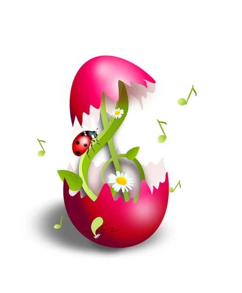 Иллюстрация Зеленого Травяного Клюва Божьей Коровкой Маргаритой Пасхальном Яйце Стоковое Фото