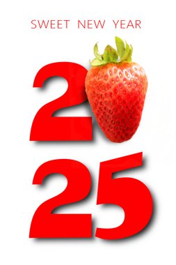 Çilekli 2025 yılı için tebrik kartı.