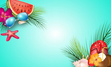 Yaz arkaplanı ile yaz egzotik nesnelerinin tasviri