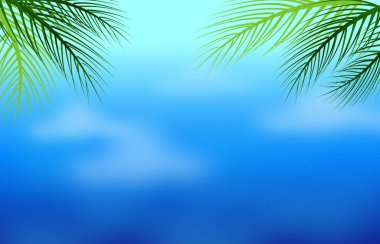 Köşesinde palmiye yaprakları olan yaz gökyüzü tasviri