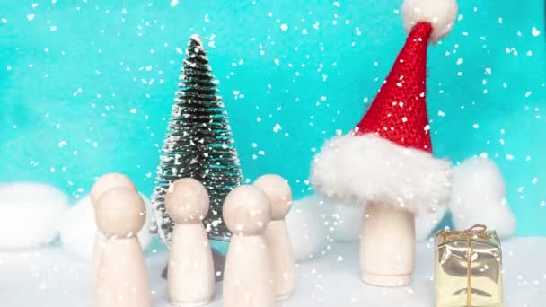 Figury Miniaturowe Mały Święty Mikołaj Śniegiem — Wideo stockowe