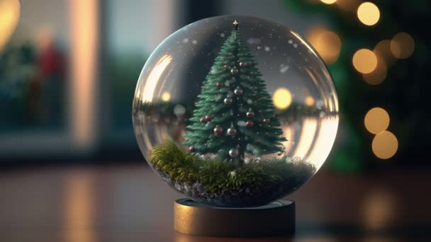 Esfera Vidro Com Árvore Natal Brilho — Vídeo de Stock