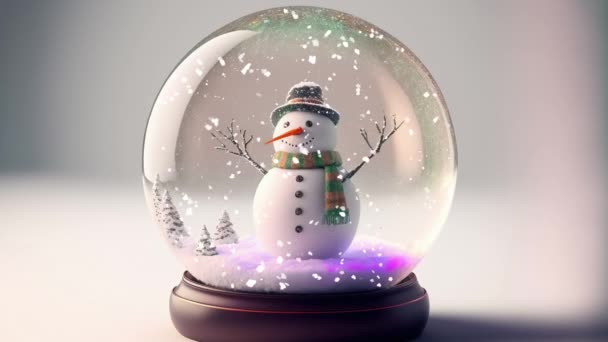 Sneeuwbol Met Een Sneeuwpop Erin Met Sneeuw — Stockvideo