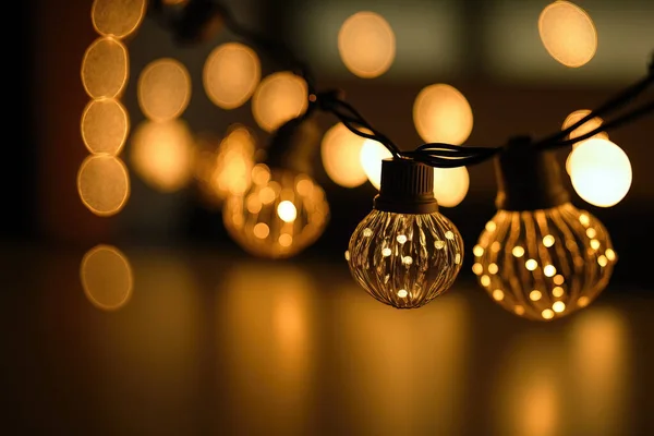 Close Small Lamps Hanging String Royalty Free Stock Photos