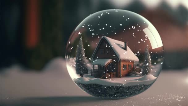 Nahaufnahme Von Schneeball Mit Einem Haus Darin Und Schnee — Stockvideo