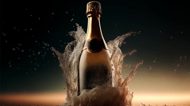 Cinemagrafo Bottiglia Champagne Con Spruzzi Acqua — Video Stock