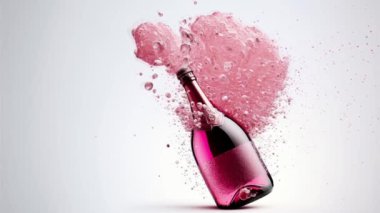 Beyaz arka planda pembe şampanya şişesinin sineması.