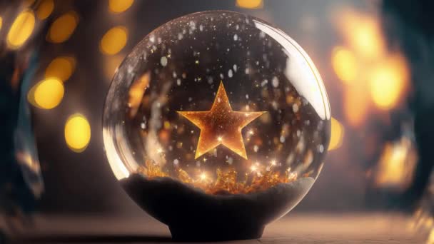 Esfera Vidro Com Estrela Dourada Lado Brilho — Vídeo de Stock